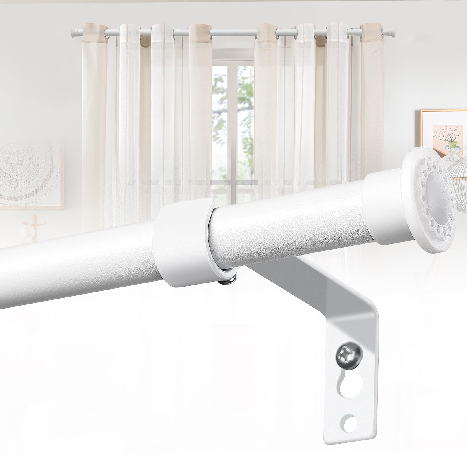 Barra de Cortina, 71-127cm Barra para Cortinas Extensible con 16 mm de Diámetro, Barra de Cortina Juego Ajustable de Acero Inoxidable Estilo Rústico Mate/Blanco Mate