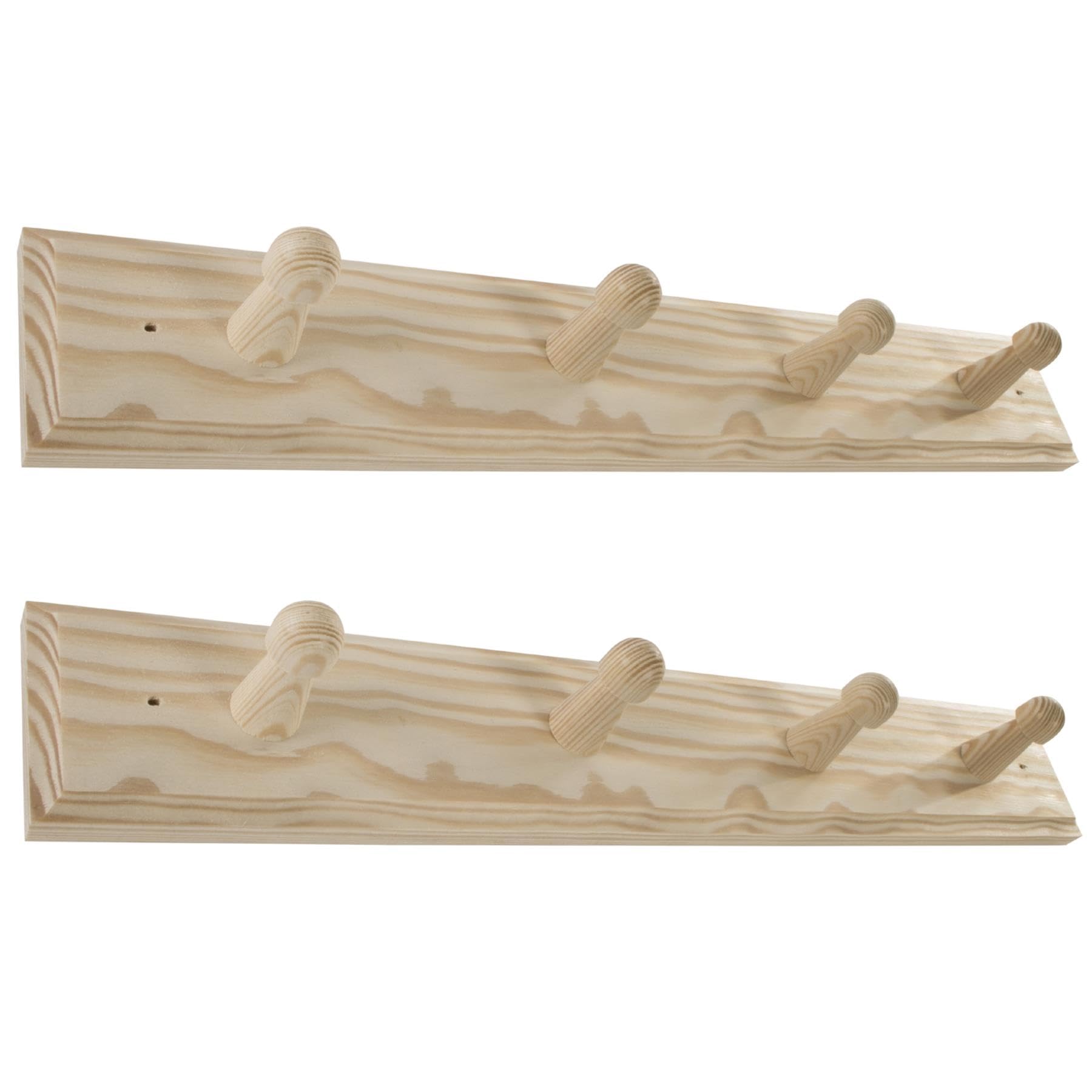 Woodeedoo Set Of 2 Wooden Coat Hooks Wall Mounted 4 Pegs Each Natural Pine Unpainted Hook Racks Hanger Rail 37 X 6 X 5.5 Cm from B&Q