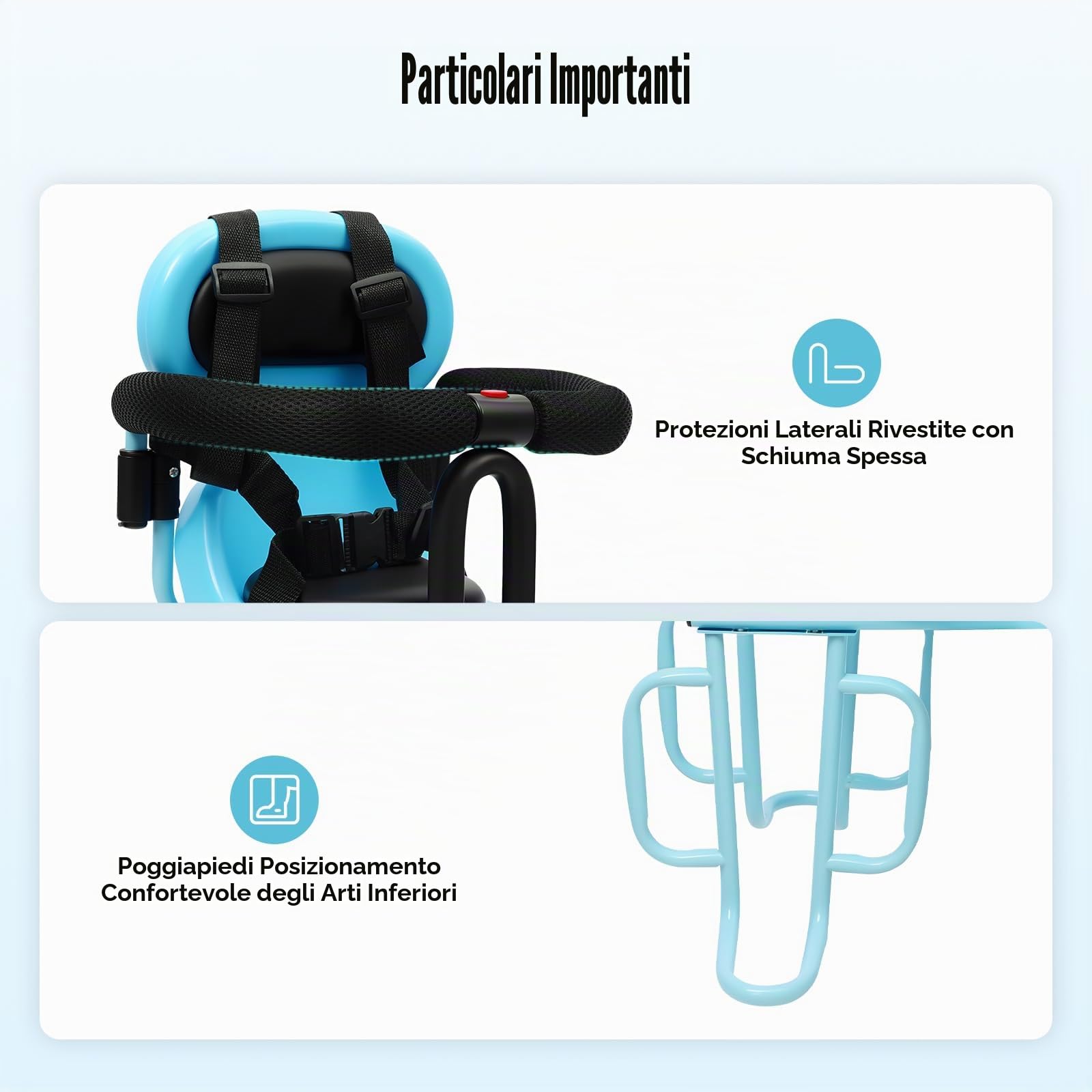 Seggiolino per bicicletta per bambini Posteriore per bambini Seggiolino per bicicletta rimovibile con guardrail e poggiapiedi, cintura di sicurezza, per 6 mesi fino a 6 anni