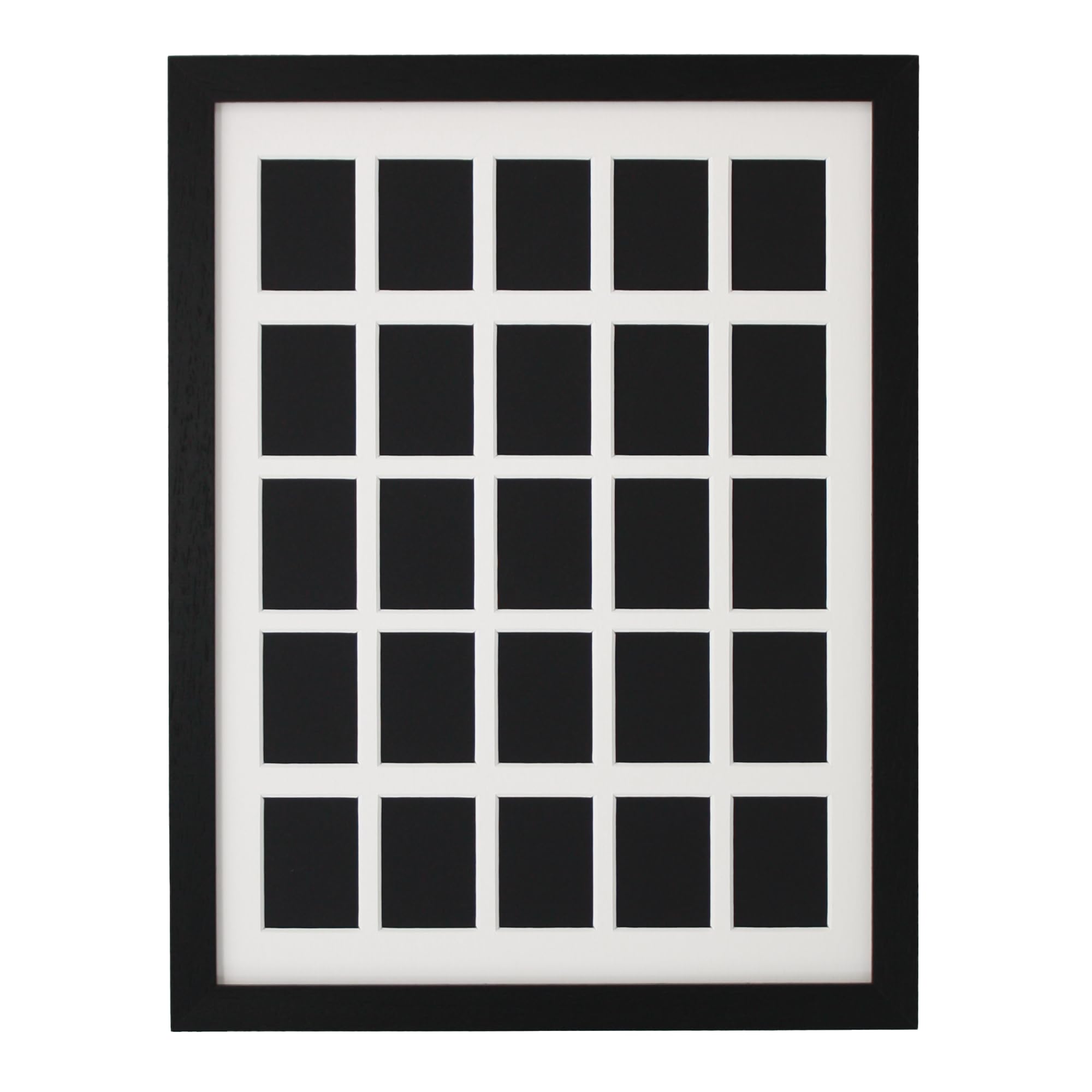 Instax Mini Multi Aperture Wooden Frame. Suits twenty-five photos taken with an instax mini camera. Designed to Show the Photo only - Not the white instax Border. (Black)