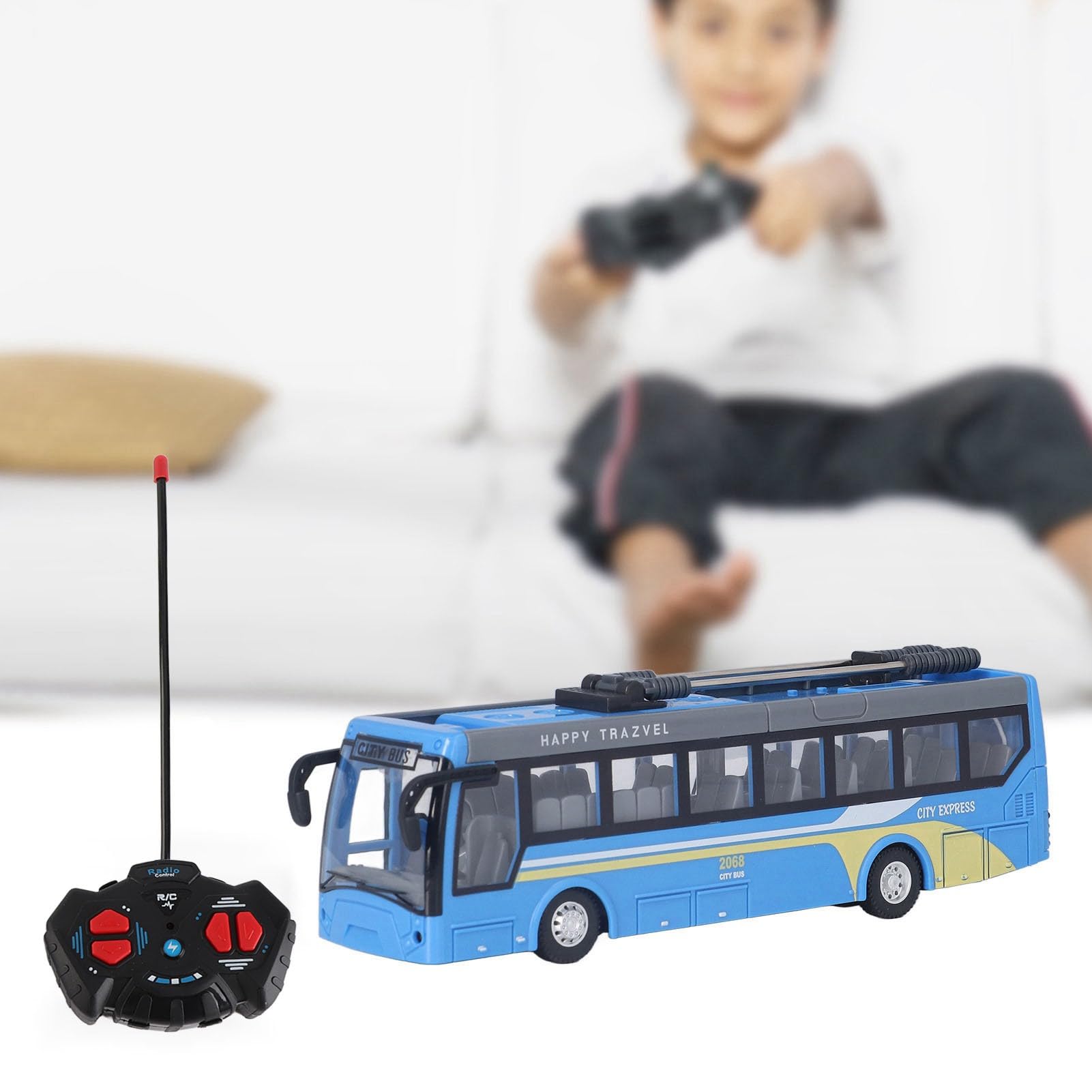 Doppeldecker-Bus-Spielzeug, Ferngesteuerter Schulbus mit Hoher Simulation, Alle Richtungen, Wiederaufladbar für Kinder (Blau)
