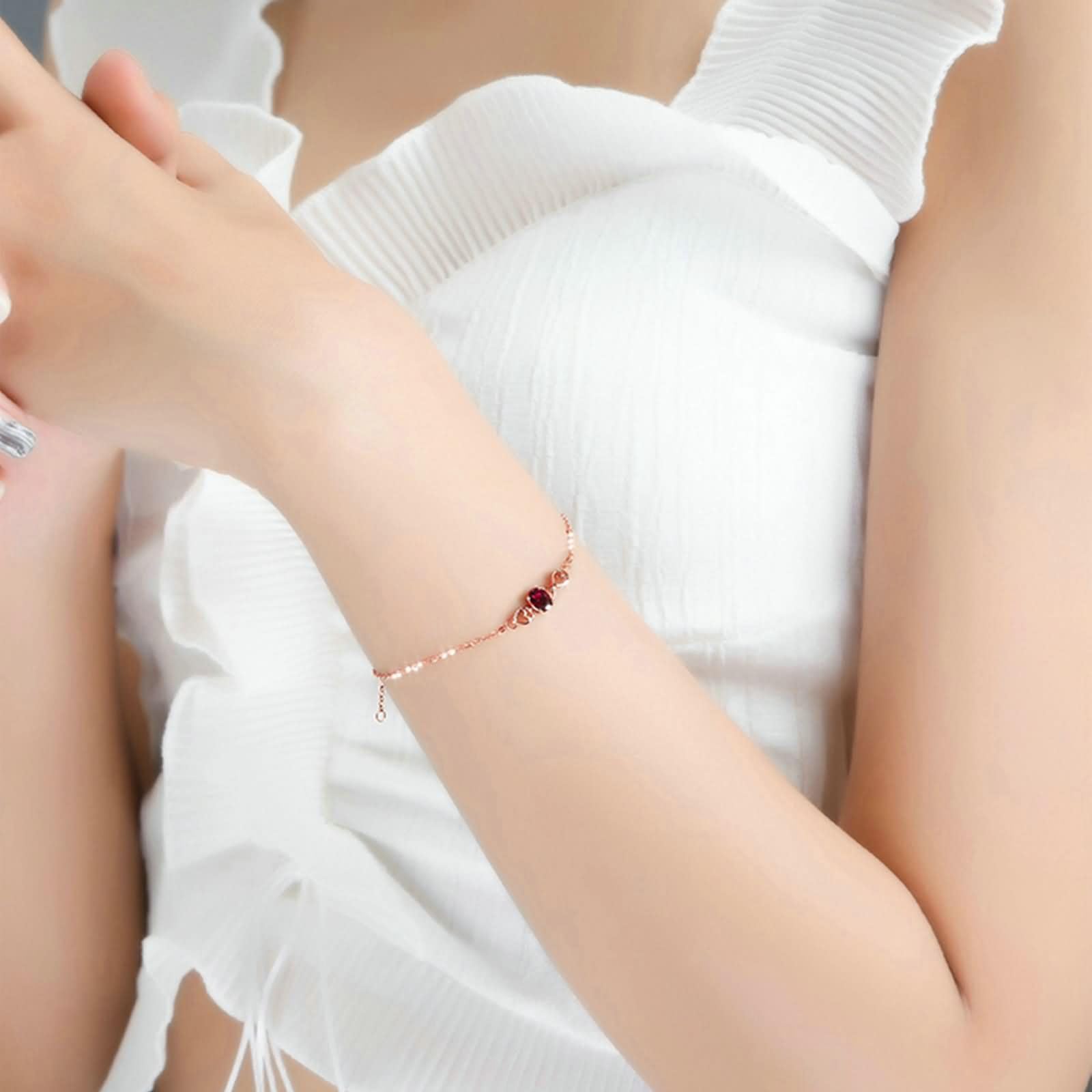 Pulsera para Mujer de Oro Rosa 9 Kilates / 14 Kilates / 18 Kilates, Corazón Hueco y Oval con Turmalina, Cadena Extensible 16 CM + 5 CM, Pulsera Mujer Ajustable de Oro Rosa