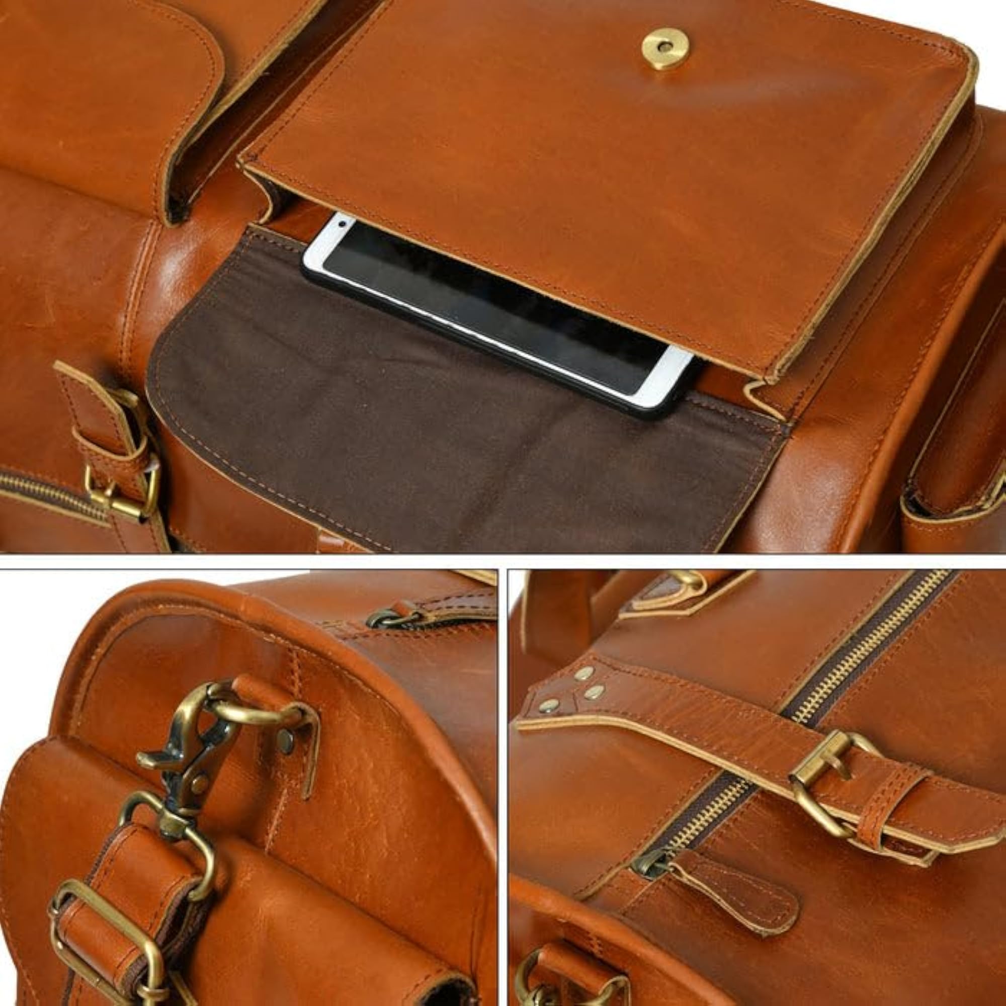 Buffalo Leather Travel Duffle Bag with Adjustable Strap