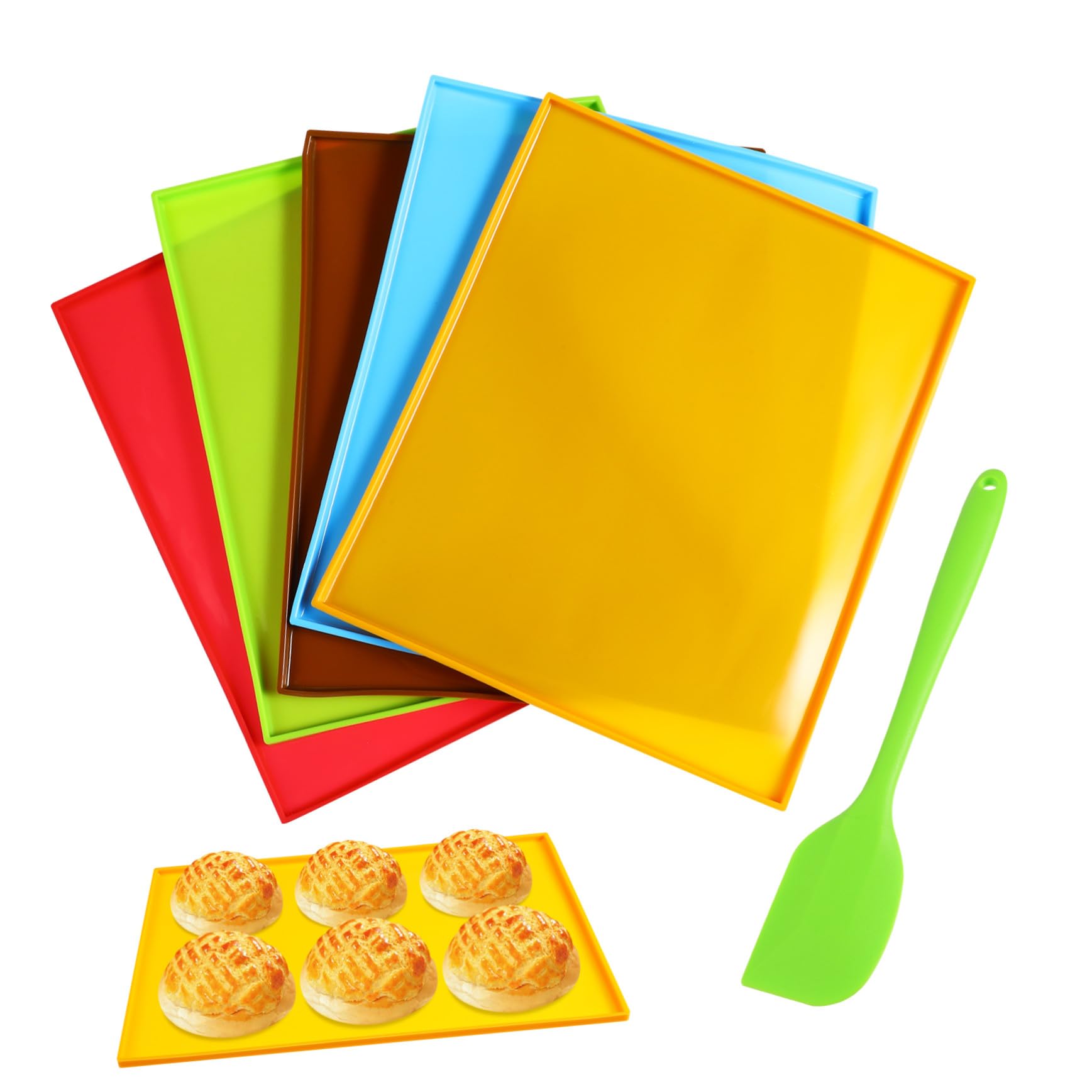 DOITOOL Silikon-backmatten mit Erhöhtem Rand Antihaft-backunterlagen für Ofen Mikrowelle und Kühlschrank Inklusive Spatel für Backen und Teigkneten