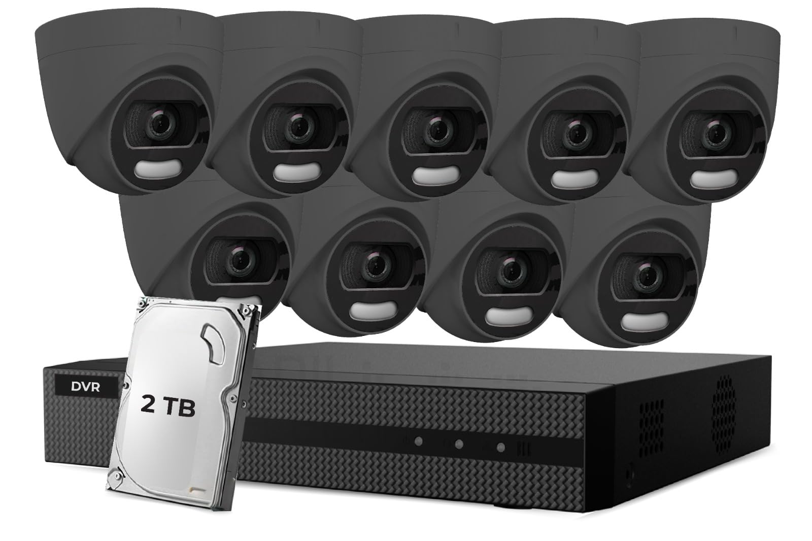 HIZONE PRO 16CH 5MP 24/7 Colorful HD Turret Camera CCTV Security System with 1x 5MP 1U H.265 DVR & 9x 5MP Grey Camera with IP67, 2.8mm Fixed Focal Length | Smart Light rang up to 20M (2TB)