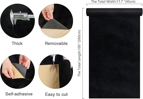Miniatura 8 de CHIHUT Forro de terciopelo autoadhesivo para cajones de joyas, forro de tela de terciopelo negro, forro de terciopelo negro para cajones de tocador,