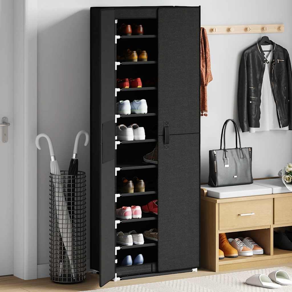 Schuhschrank Schwarz 60x30x166 cm Stoff Schuhregal mit 10 Fächern, platzsparend, stapelbar, Organizer für Flur, Diele, Garderobe, Aufbewahrung von Sneaker und Stiefel