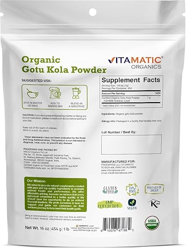 Miniatura 4 de Vitamatic Polvo de Gotu Kola orgánico certificado por USDA 1 libra (16 onzas)