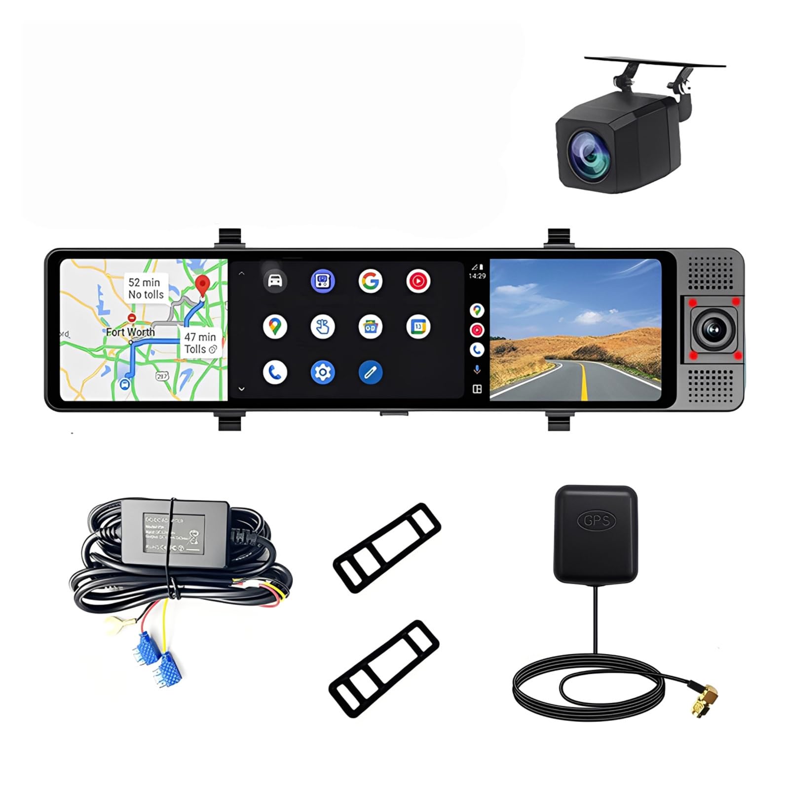 Cámara de salpicadero para Coche DVR de 3 Canales con 12 cámaras, grabación HD 1080P, Espejo retrovisor, de estacionamiento 24 Horas, 4G, Android