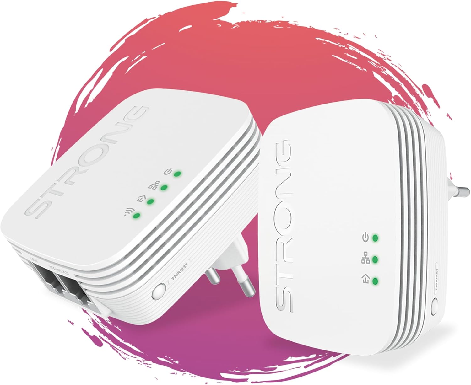 STRONG POWERLWF600DUOMINI POWERLINE 600 Small Compact Kit 2 Adapters, Powerline Av600, Wireless Ac Dual Band 300 Mbps, 3 Total Ports, 2 Pcs, White, Ethernet