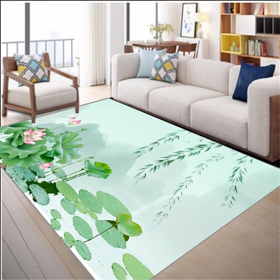 Tapis de chambre décoration vert moderne 60x90cm lavable et fin
