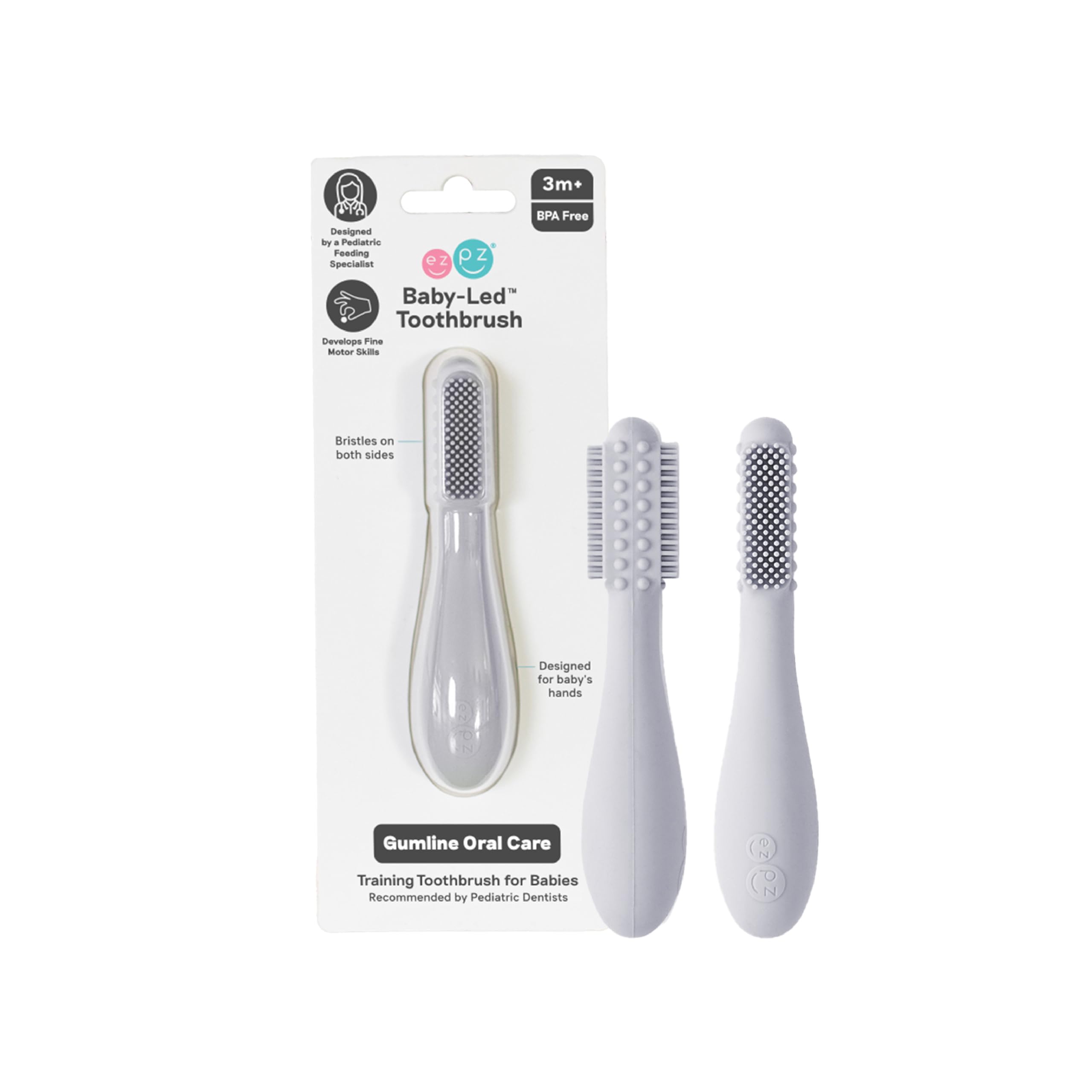 Amazon.com: ezpz Baby-Led Toothbrush (Pewter) - 3 Months + - 100