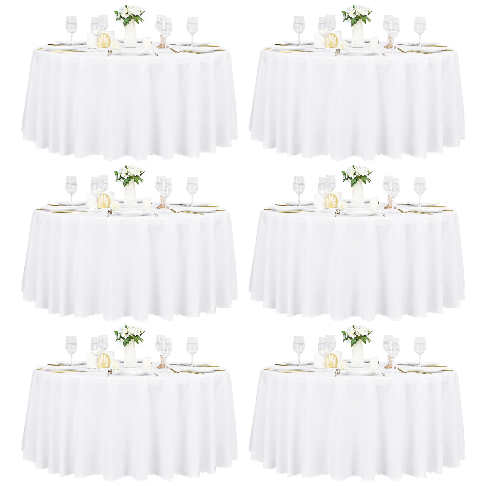 Pesonlook 6 Pack Waterproof White Round Tablecloths, 90 Inch 229 cm