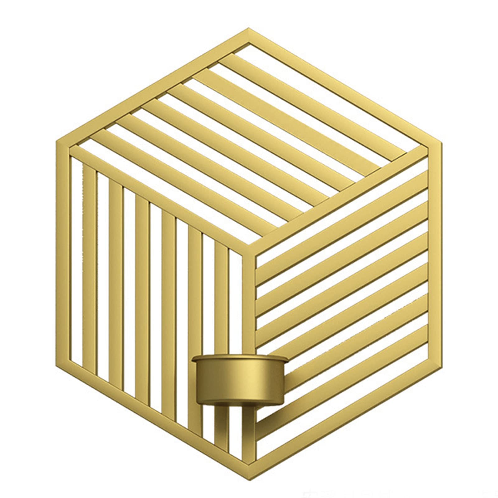 Firlar Metal Wall Sconce Candle Holder Decor Set of 2,Vintage Geometric Style Decorative Candlestick Holders Metal Tealight Holders Wall Decorations for Living Room Bedroom (Hexagon,Gold)