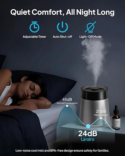 Miniatura 5 de Humidificador ultrasónico de vapor frío de acero inoxidable de 7L para dormitorio y habitación grande, llenado superior, ultra silencioso 24 dB, 3