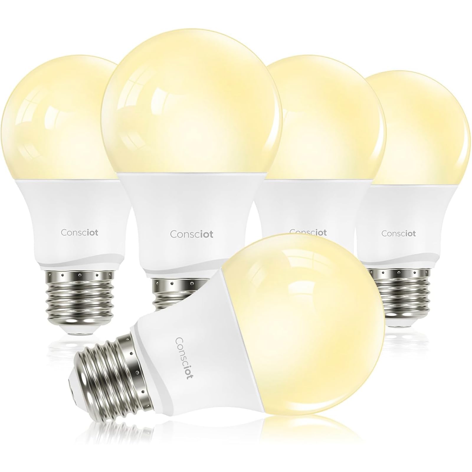 Consciot A19 LED Light Bulbs Dimmable 60W Equivalent 3000K Warm White 9W 800 Lumens E26 Standard Base UL