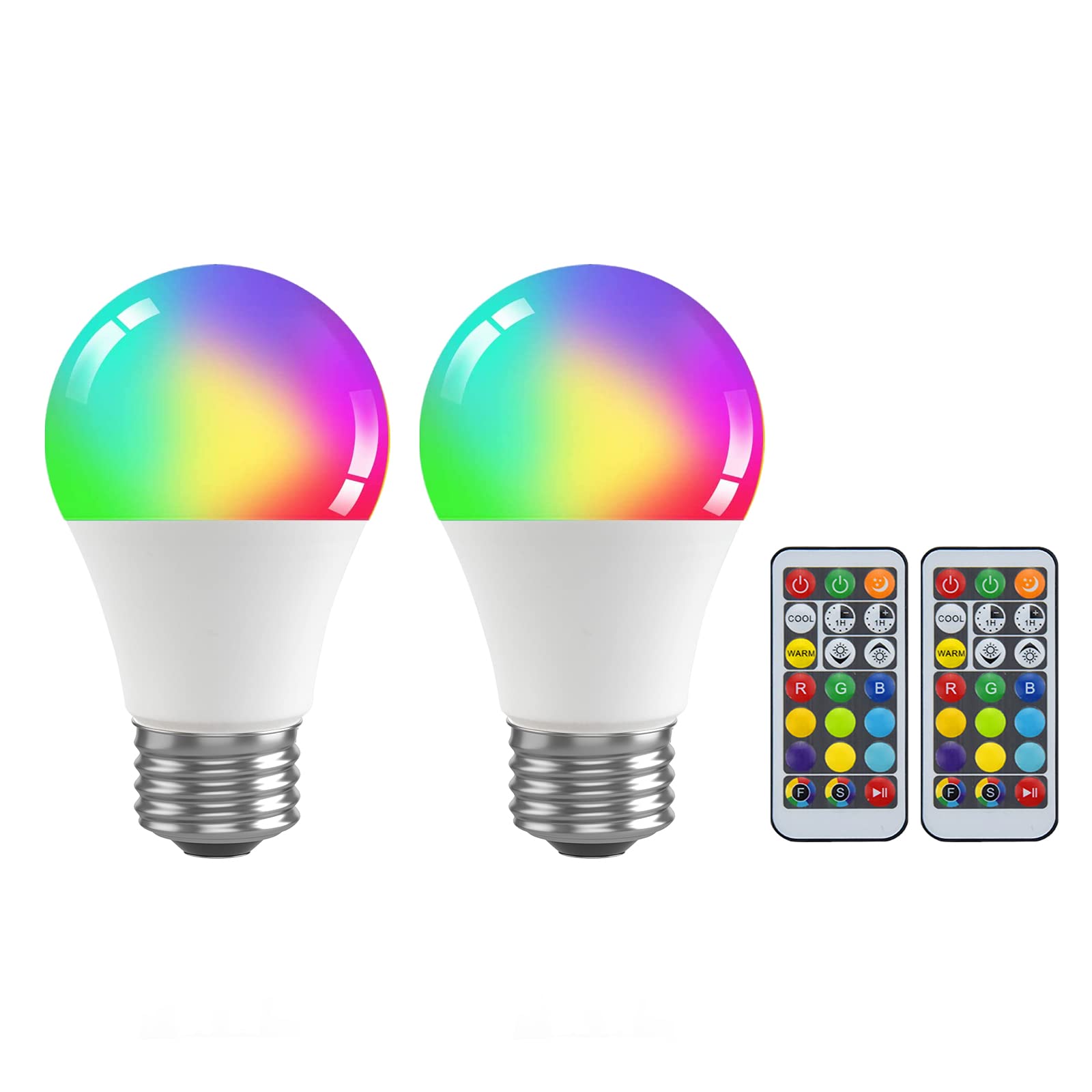 DoRight E27 LED Colour Changing Light Bulb 6W A60 RGB Warm White 3000K+Cold White 6000K Dimmable LED Bulb with Remote Control and Memory Funciton, Mood Lighting for Bedroom, Bar, Party, 2-Pack