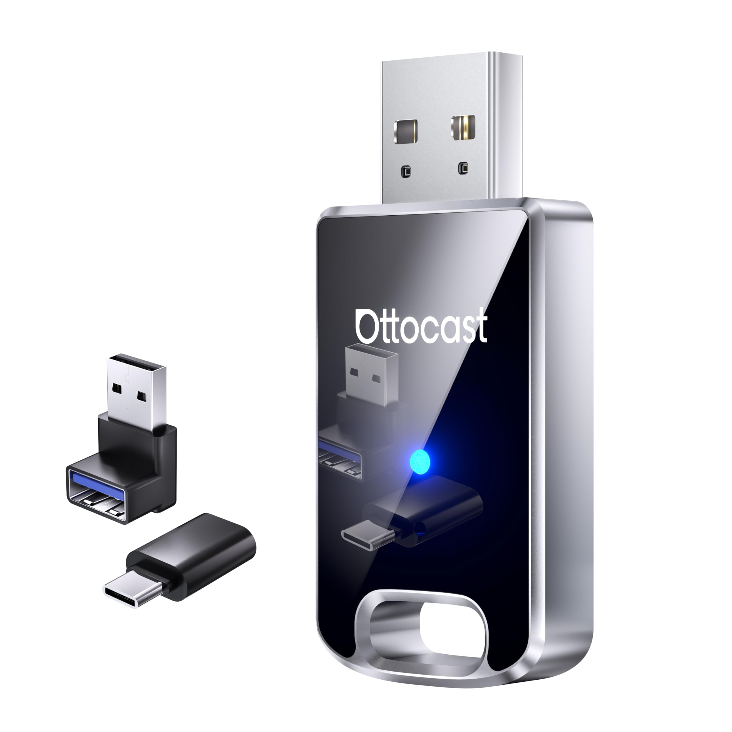 OTTOCAST Mini 2025 Wireless Carplay Adapter & Android Auto Wireless Adapter for Apple iPhone Samsung Android Phone 2-in-1, USB Car Accessories with 5 GHz Wi‑Fi Bluetooth 5.0 Voice Control Plug & Play