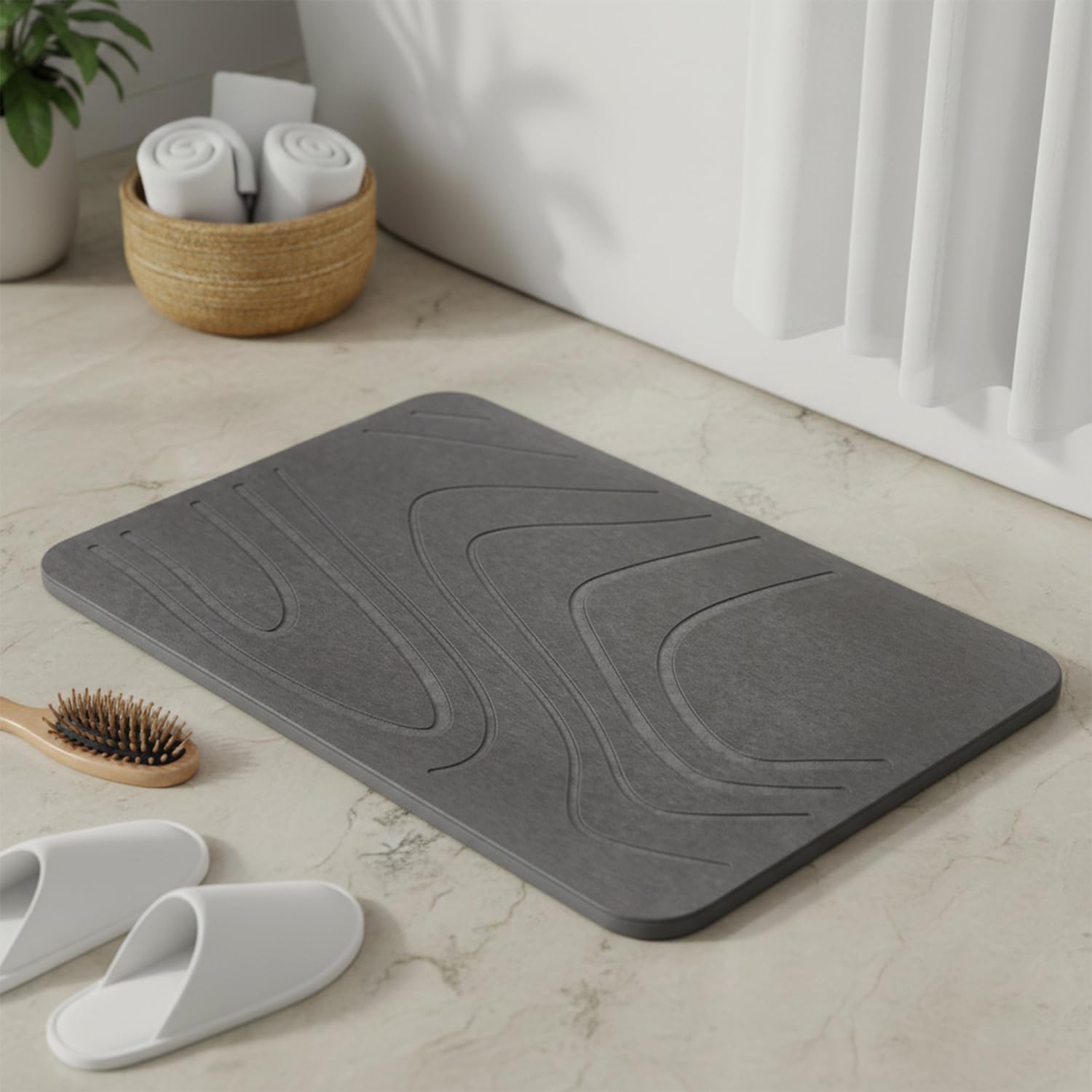 Amazon Basics – Diatomite Stone Bath Mat | 60 L × 39 W × 0.9 H cm | Quick-Dry, Anti-Slip | Grey | Hard Surface for Bathroom, Kitchen, Entryway | Includes Sandpaper-image-31