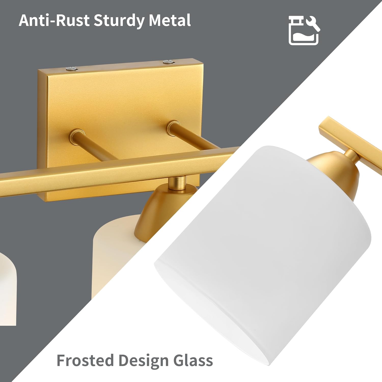 3-Light Rustproof Bathroom Vanity Light Fixture Over Mirror, Brushed Gold Light with Milky White Glass Shades, Modern Vanity Lighting Wall Mount(Bulbs Not Included)