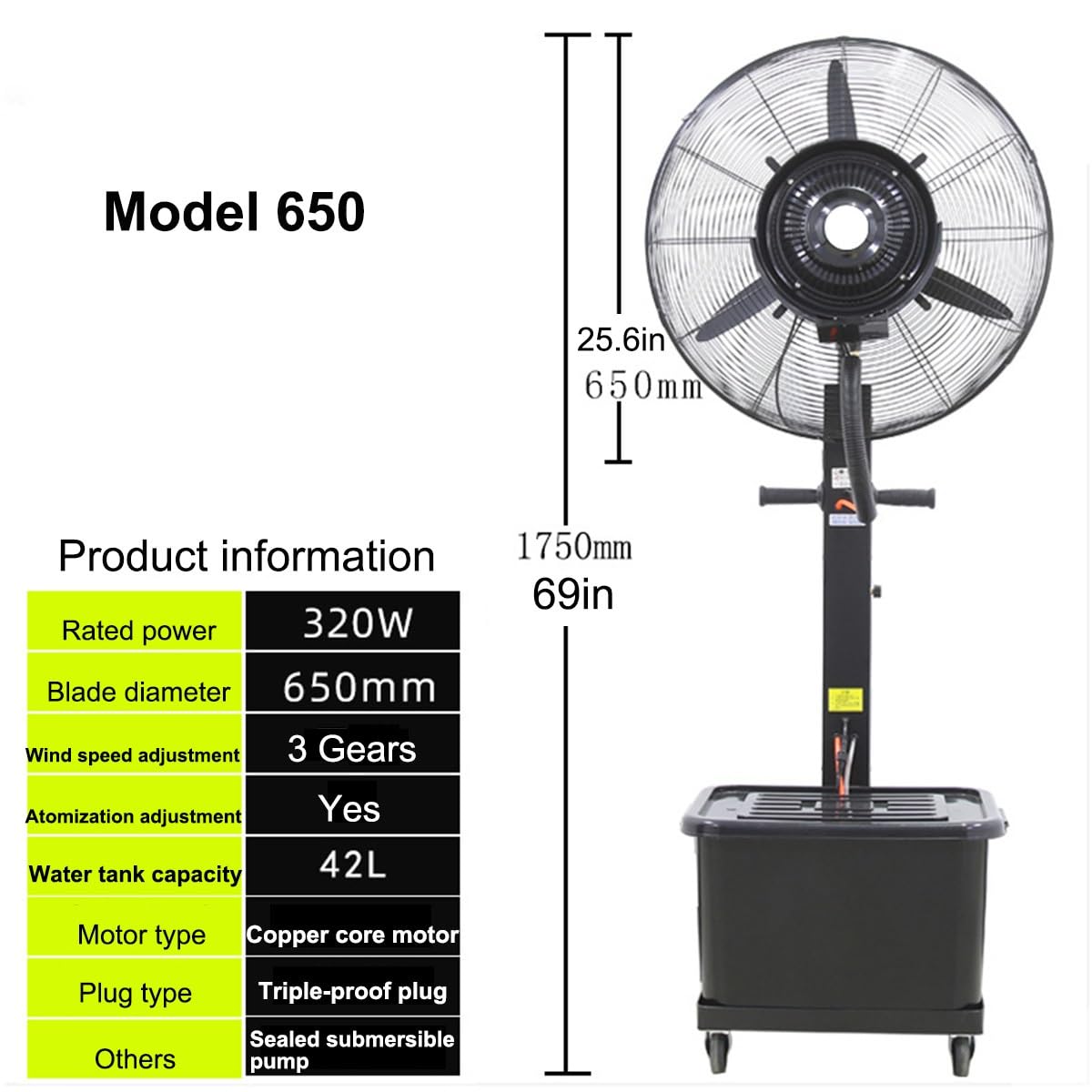 Ventiladores de pedestal. Ventilador nebulizador industrial con tanque de agua de 11 galones y oscilación de 90 grados para enfriar patios, garajes, gimnasios y talleres. Ventilador de pedestal grand