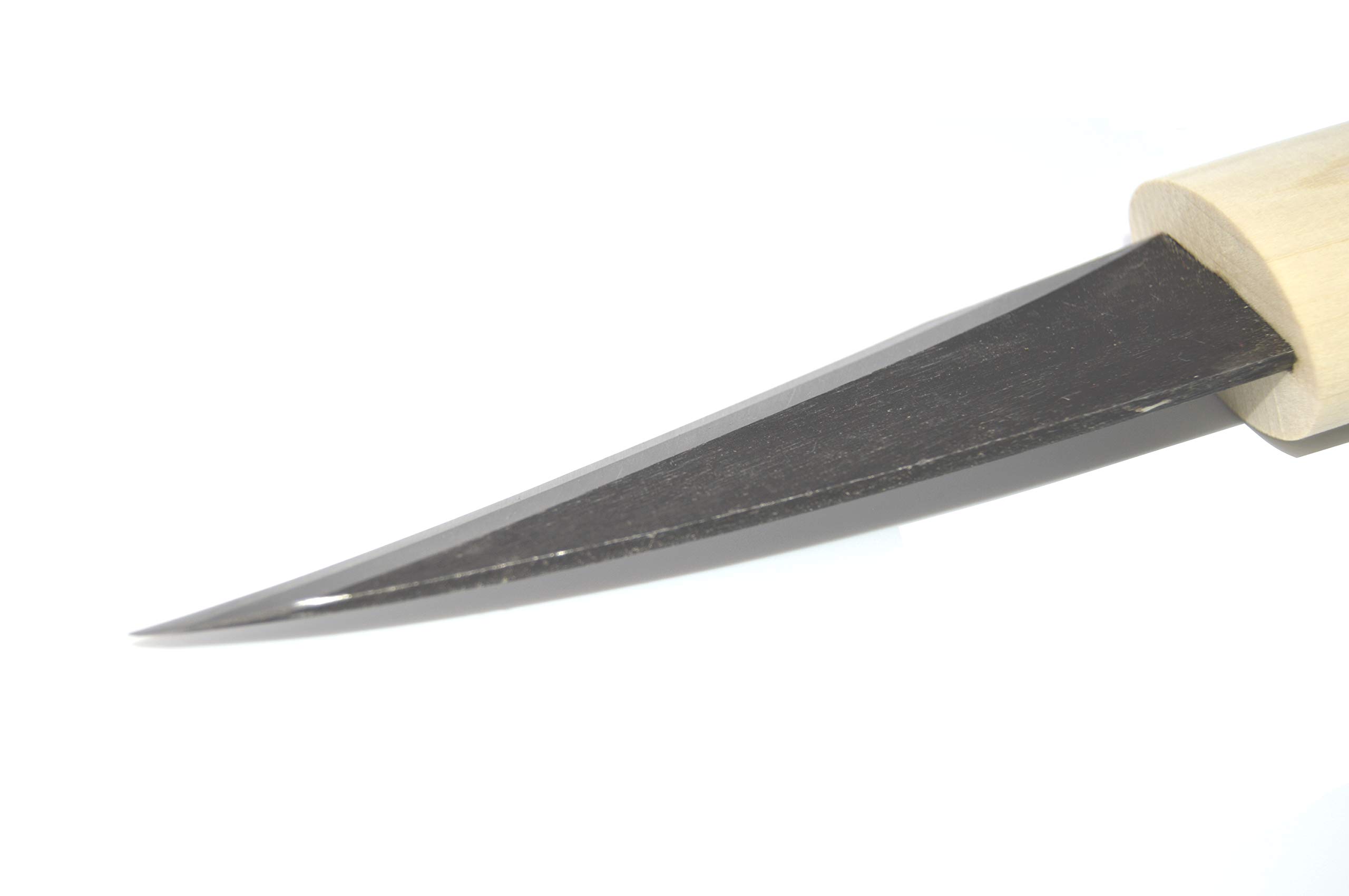 Coltello Artsianal giapponese Kiridashi greffoir da macellaio, lama curva in carbonio, forgiato a mano in Giappone, colore: nero