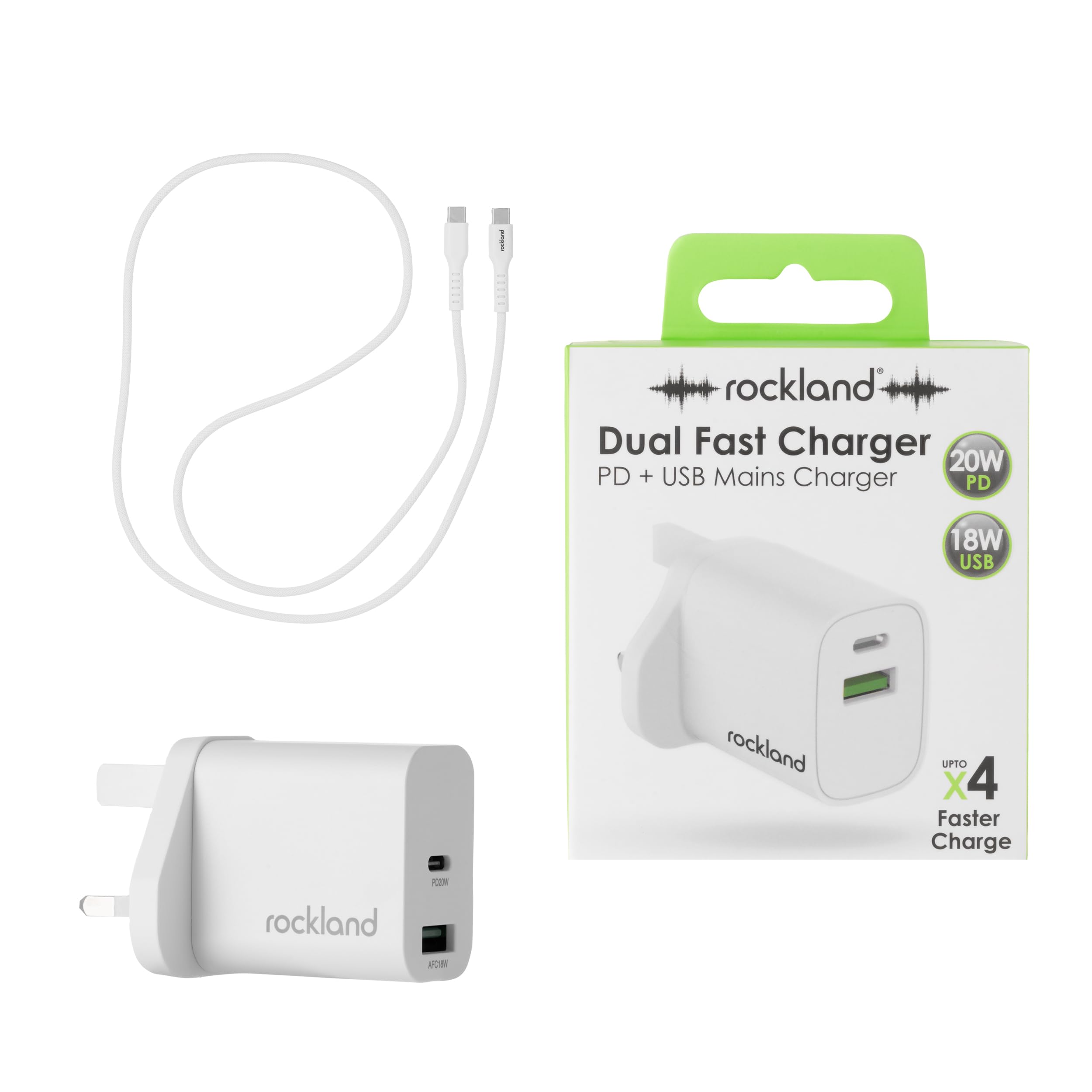 Rockland Pd Mains Charger With Usb C To Lightning Cable