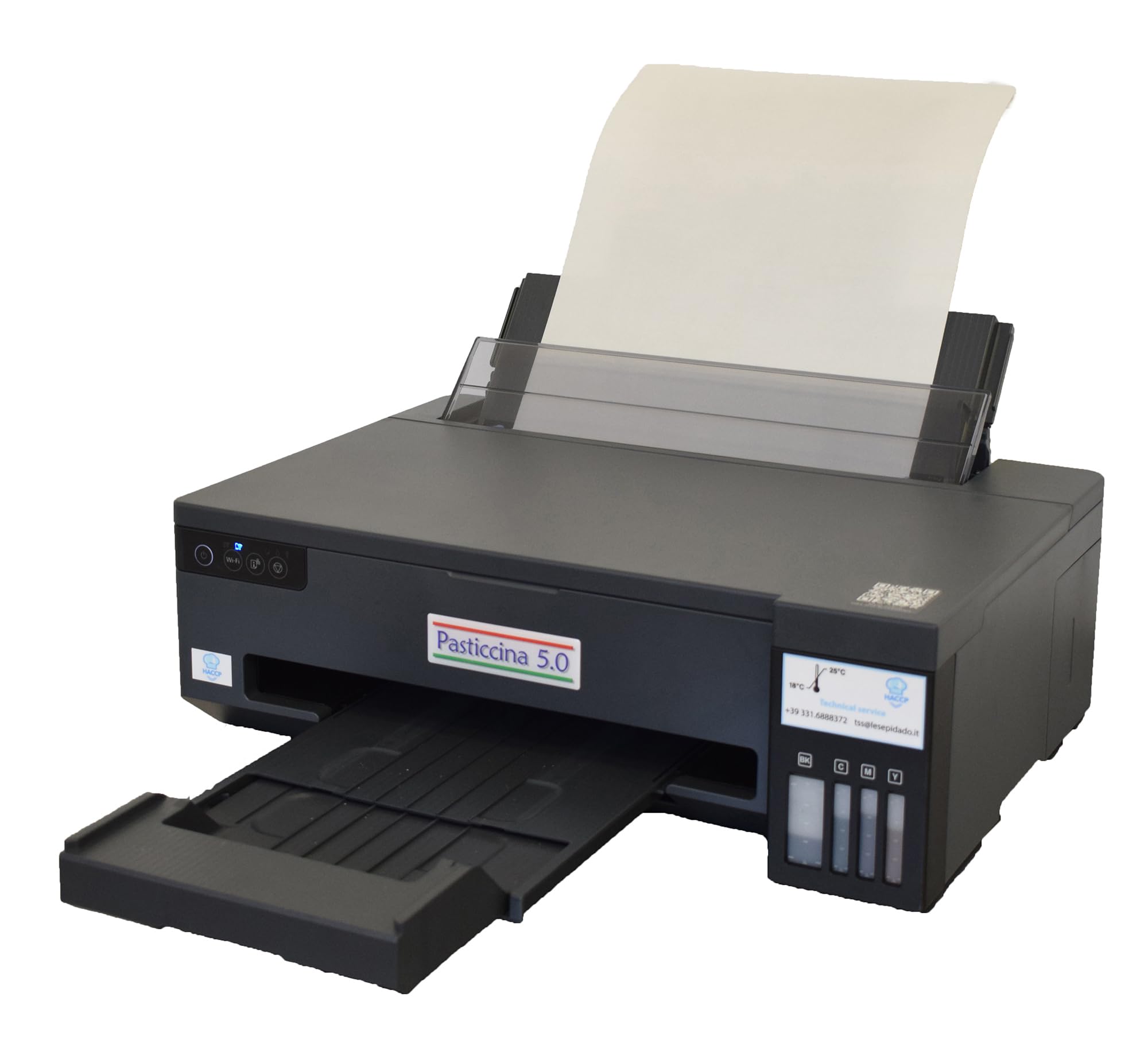Stampante alimentare Pasticcina 5.0. Formato di stampa A5, A4 e A3 Lesepidado. Stampa fogli edibili con inchiostro alimentare 4 colori.