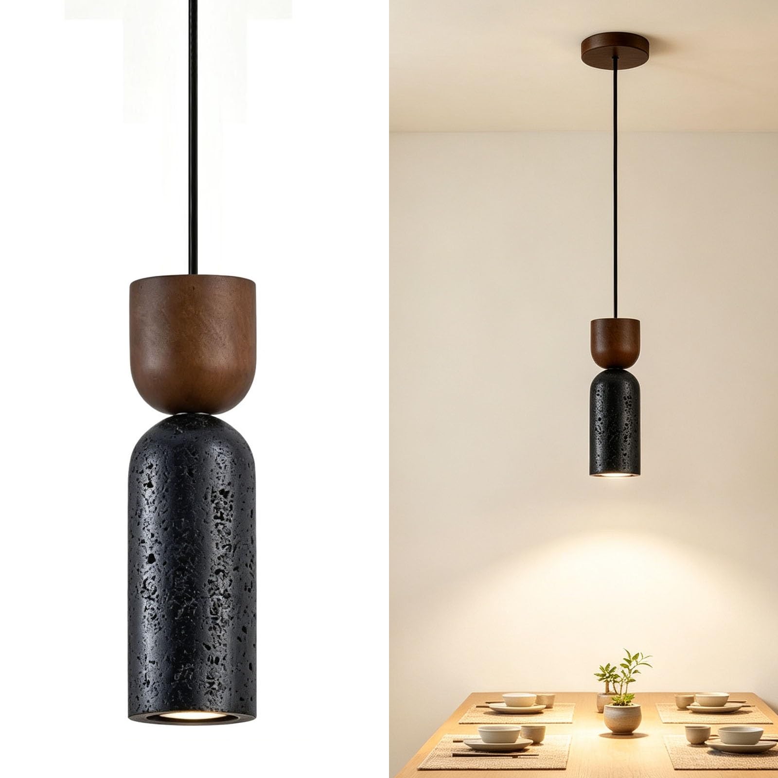 LUOYAOB Yellow Travertine Pendant Light Cylindrical Stone Hanging Lamp
