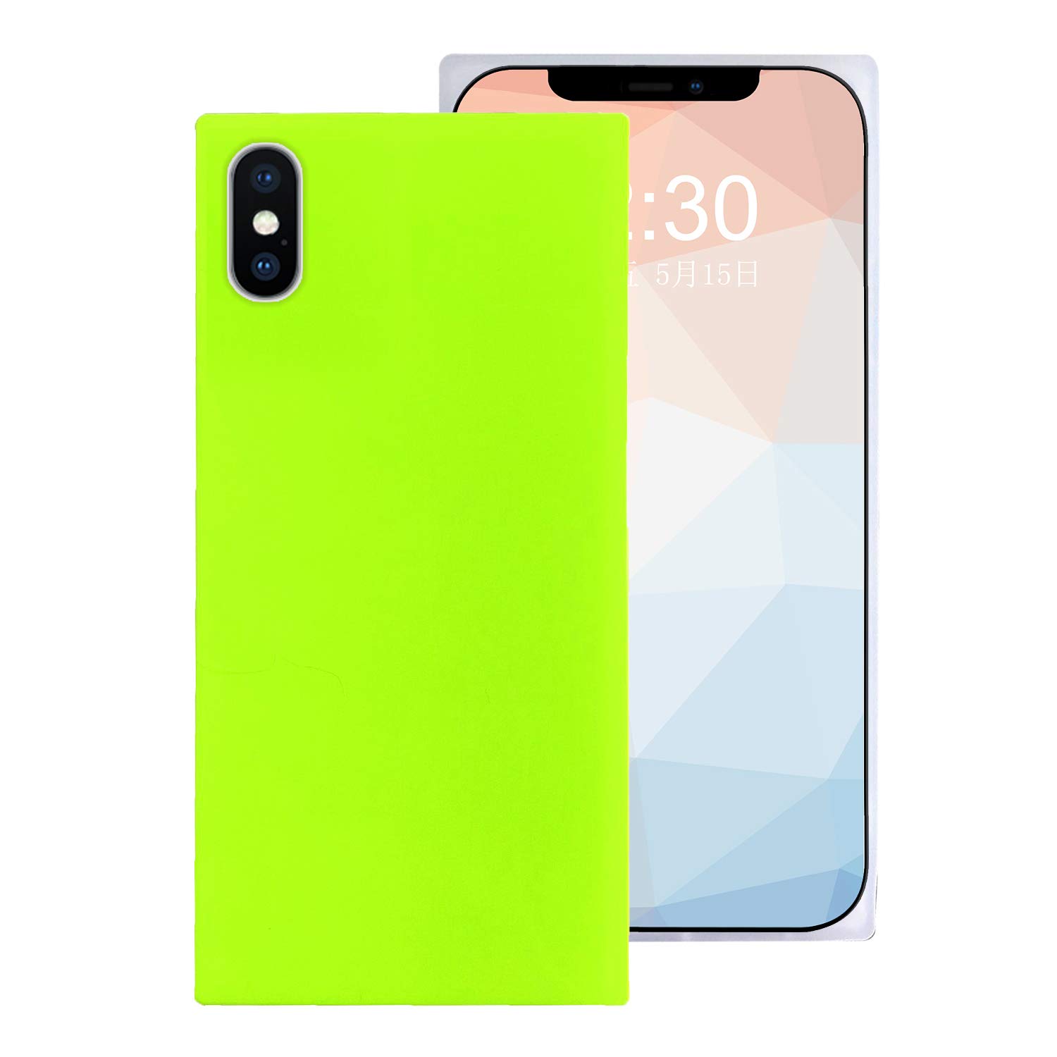 Omorro for iPhone Xs Max Square Edge Neon Phone Case, Cute Fluorescence Color Flexible Soft Slim TPU Rubber Gel Bumper Chic Square Strengthen Shockproof Protective Girly Case Neon Green