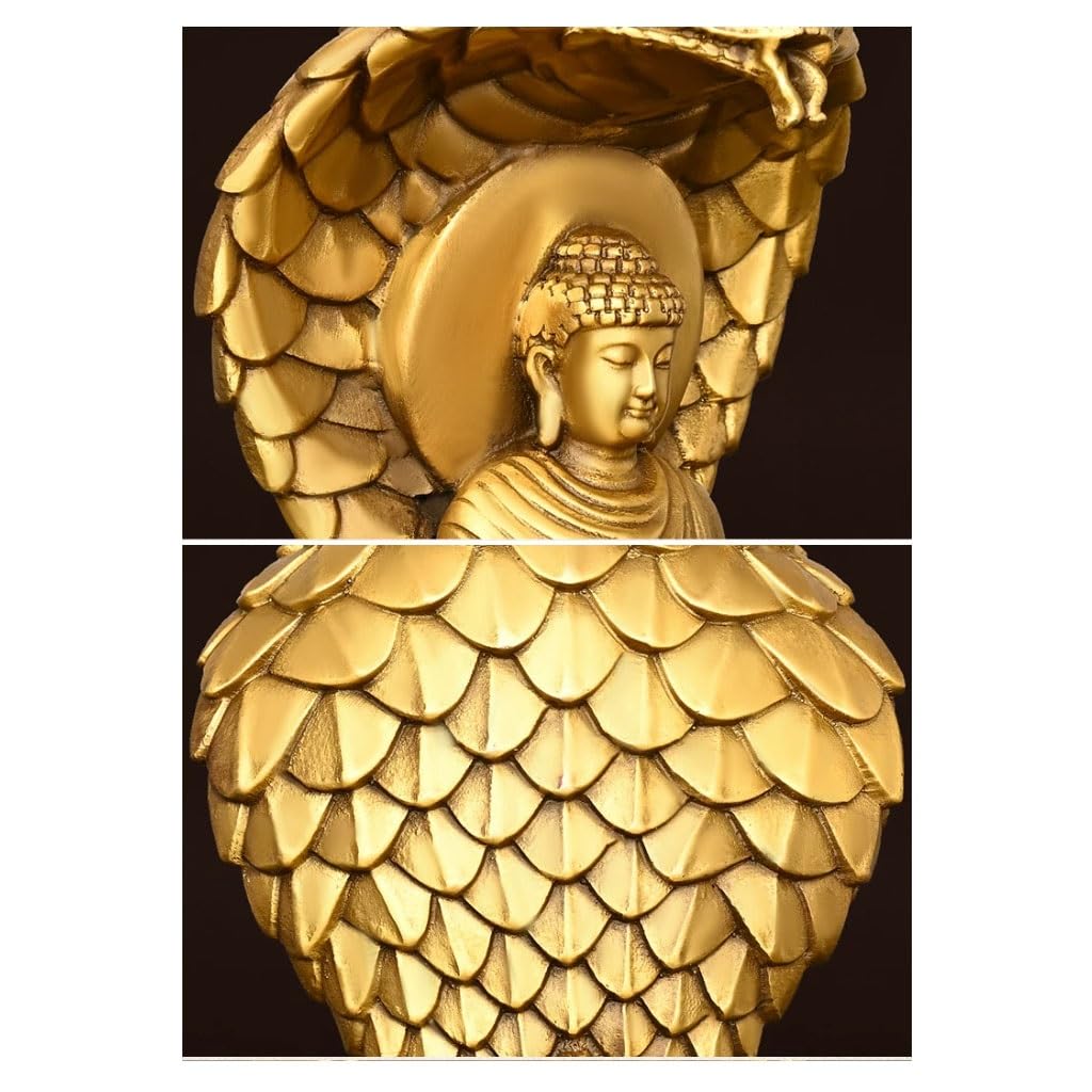 Estatua De Buda Tathagata De Latón, Adornos De Buda Serpiente, Artesanías De Escultura De Buda For El Hogar/Oficina [14 Cm De Tamaño]