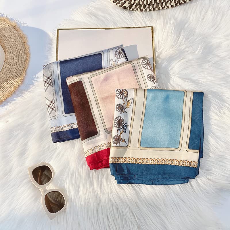 Plaid silk scarf spring and summer rolled edge square scarf travel Sun protection windproof shade mid-length shawl bib (blue)