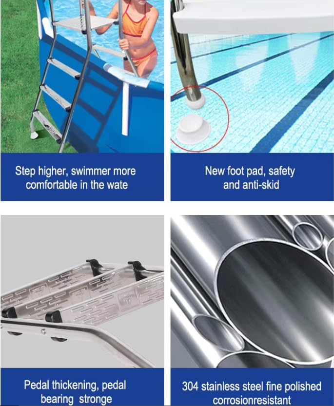 52"" Deluxe Pool Ladder, Outdoor Above Ground Swimming Pool Ladder Max Load Capacity 500 Lb, 4 Steps Double-Sided Anti Slip Pools Step Ladder
