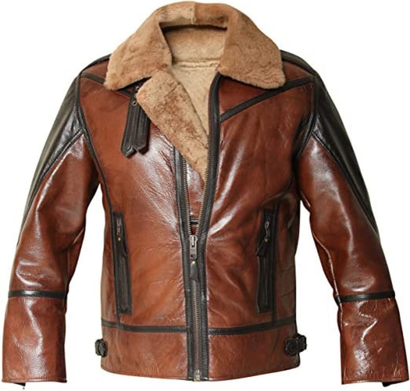 Image of B3 Bomber Real Leather Jacket- Real Shearling Flying Aviator Sheepskin Jacket For Men