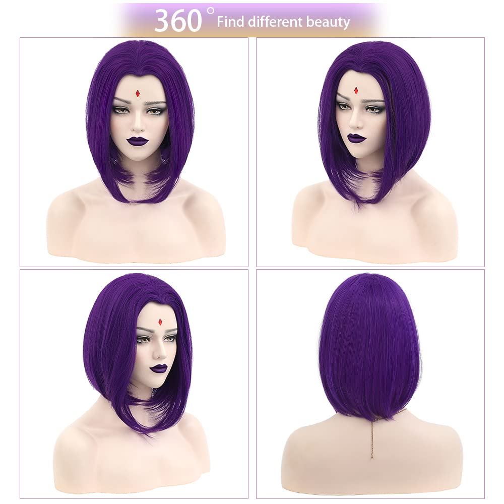 MUPUL Purple Short Wig Cosplay Short Bob Wig Purple Halloween Costume Wigs For Women: Purple / Bob