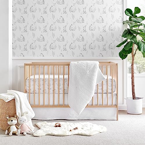 Image of Levtex Baby - Mills Waffle Crib Bed Set - Baby Nursery Set - White - White Textured Waffle - 4 Piece Set includes Quilt, Fitted Sheet, Dust Ruffle and Rope Basket