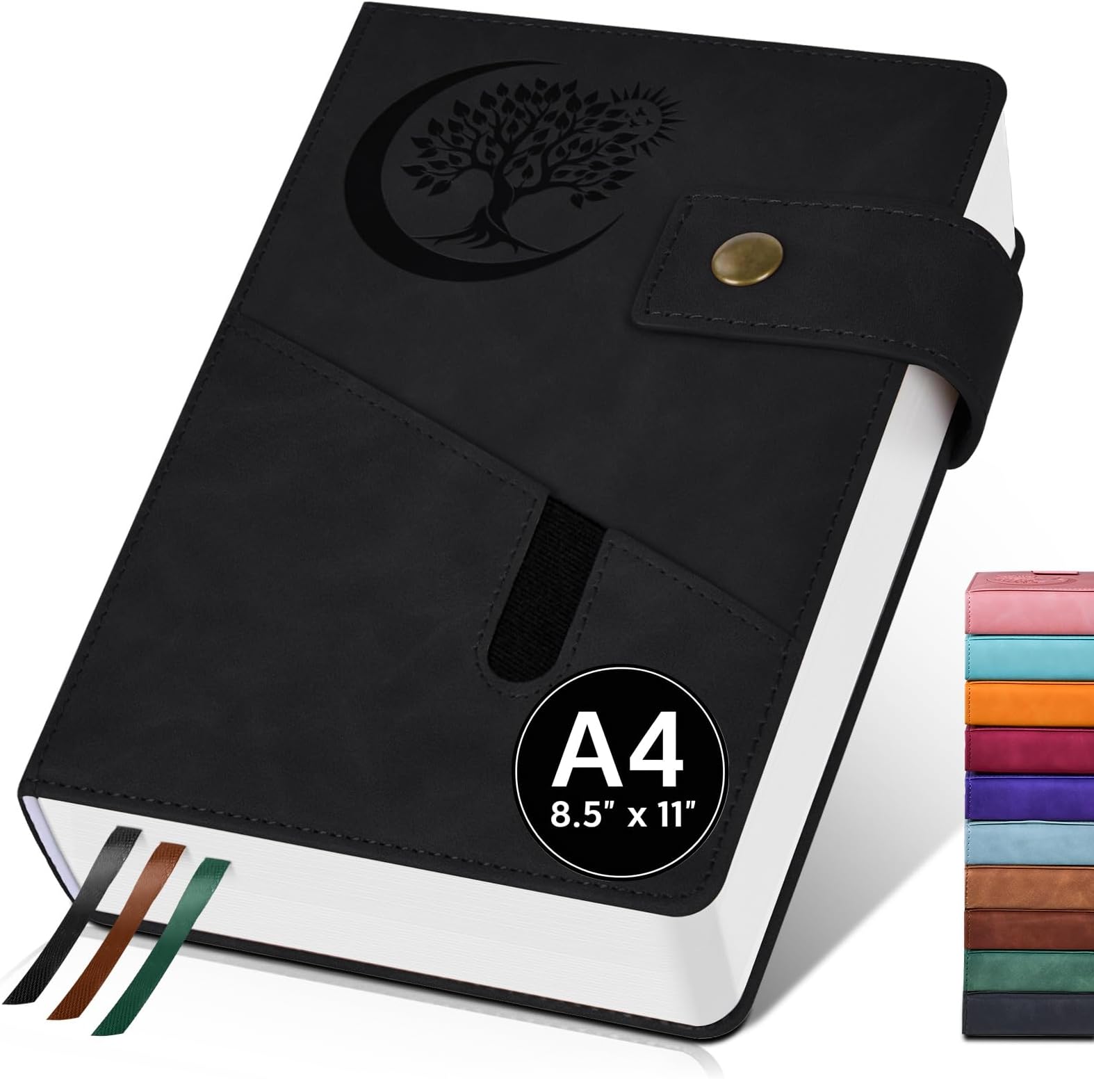 - PAIBAS A4 Leather Lined Journal Notebook, 8.5"x11" 366 Pages 100GSM College Ruled Hardcover Diary with 3 Ribbon Bookmarks, Brass Snap & Front Pocket, Journals for Writing Work Travel Men Women