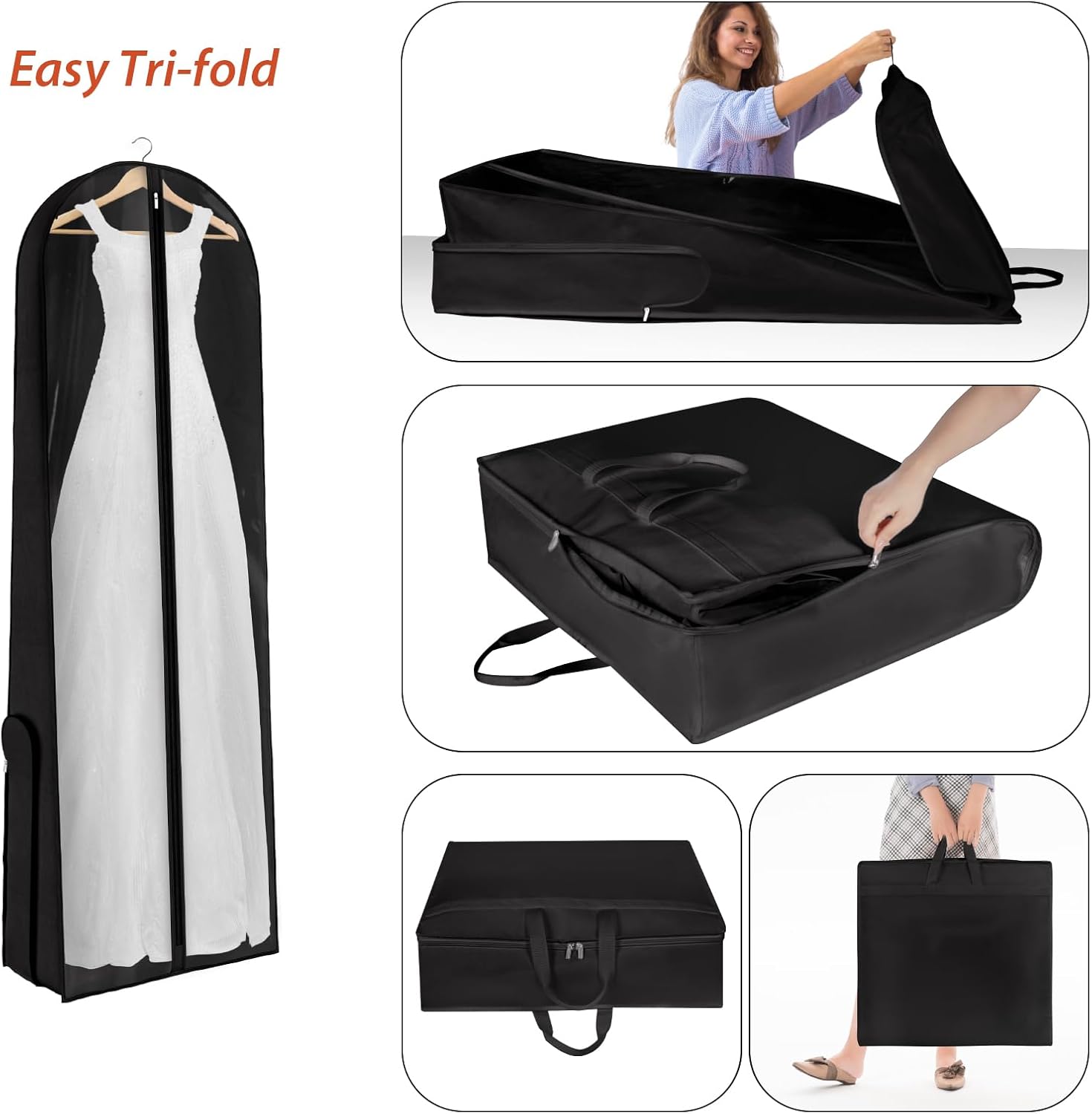 Syeeiex 72" Portable Wedding Dress Garment Bag with Carry Handle,Long Bridal Dress Bags for Gowns,12'' Gusseted Long Garment Bags with 2 PVC Accessory Pockets for Travel - Image 6