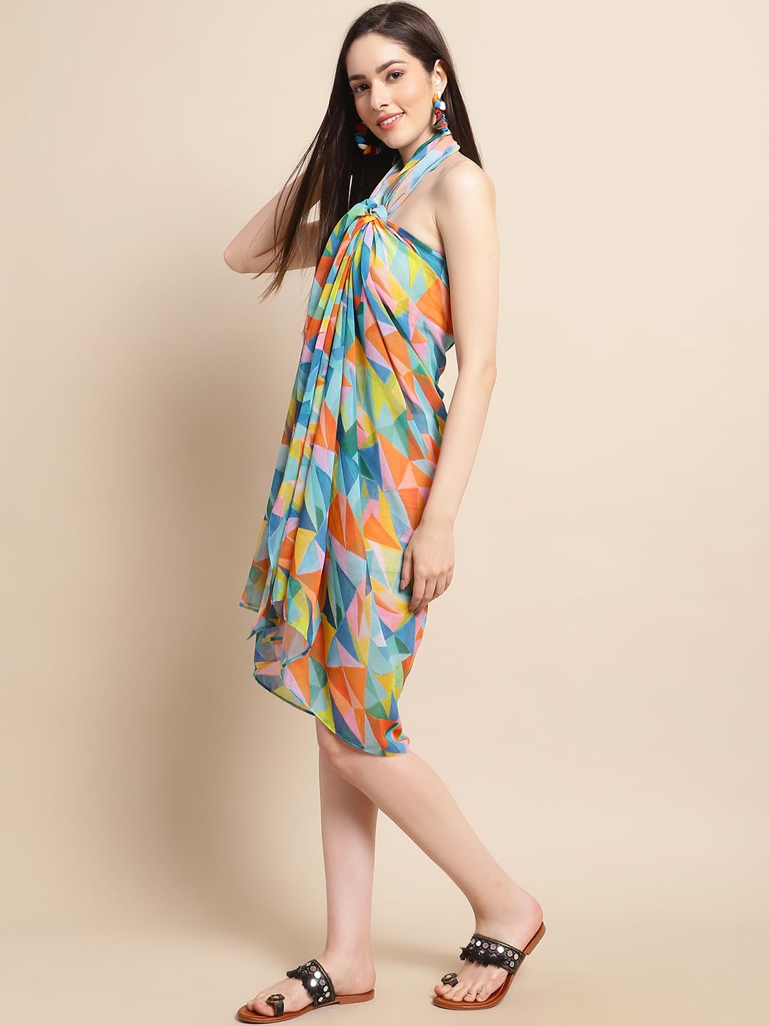 Claura Geometric Printed Swimwear Cover Up Sarong 3