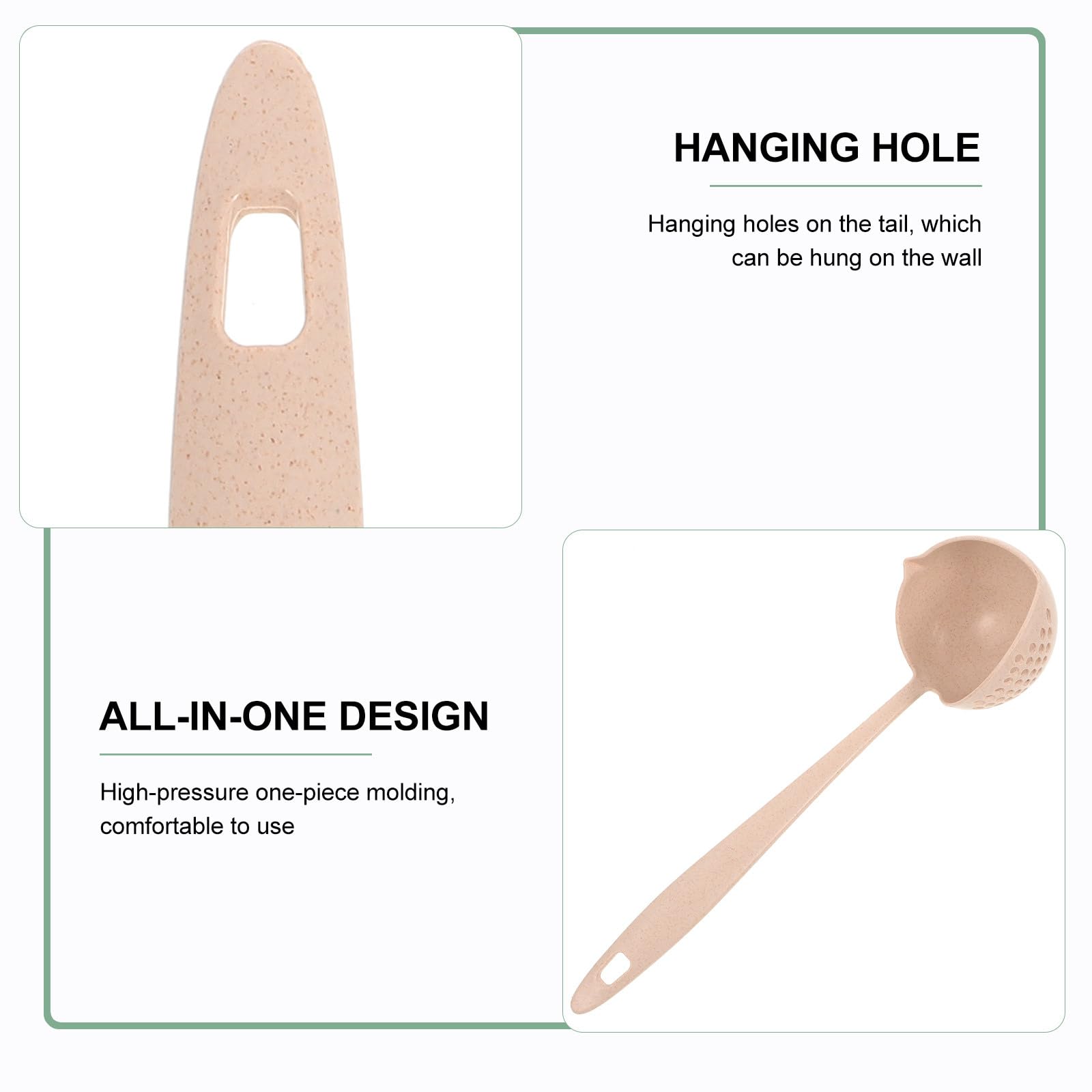 HANABASS 2-in-1 Silicone Soup Ladle with Strainer - Heat-Resistant Cooking Spoon for Separating Liquids/Solids, Beige Kitchenware (Plastic Handle, Pan Filter Tool) - Image 5