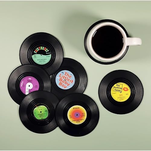 Miniatura 2 de Divertidos posavasos retro para discos de vinilo para bebidas con soporte para reproductor de discos de vinilo para amantes de la música con caja de