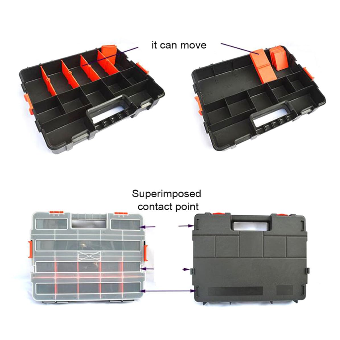 Caja Organizadora de Tornillos Portátil de Plástico Tapa y Asa Ergonómica, Organizador de Componentes Electrónicos Divisores Extraíbles, Almacenamiento Seguro para Trabajo y Hogar