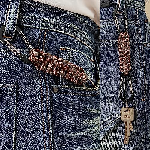 Image of BRAVESHINE Paracord Keychain Carabiner Clip, D Ring Lanyard Hanger Stroller Hook for Water Bottle, Key, Backpacks, Men, Women