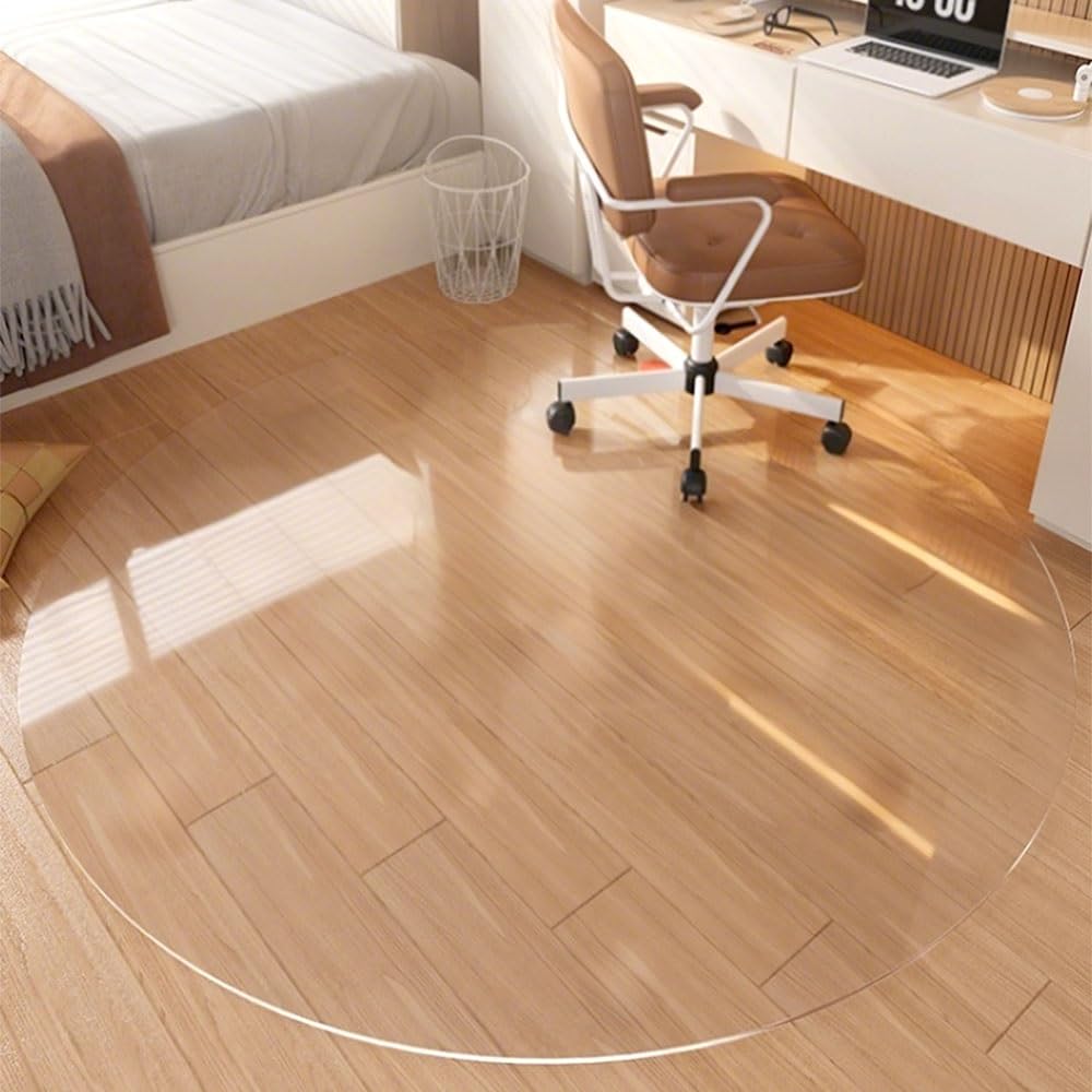 C Runde Bürostuhlmatte für harte Böden, 1,0 mm dick, rutschfester Schutz, leicht zu reinigen, transparente Abdeckung (Frosted 50 cm) – ideales Schreibtischzubehör