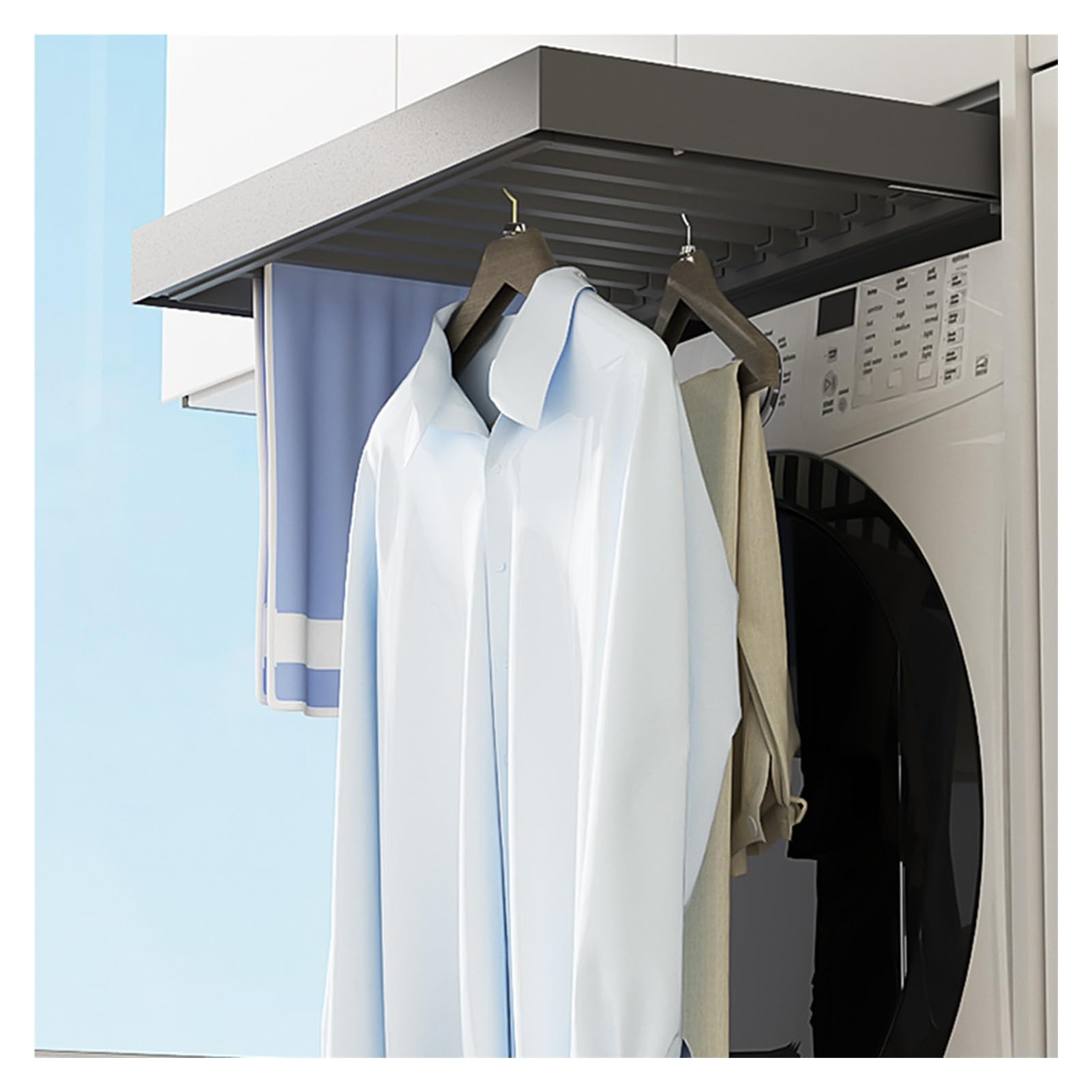OLSKFUH Pull-Out Trouser Rack Removable Pull-Out Rack Wardrobe Storage Expandable Space Saving Drawer-Style Hanger Rod Rolling Trolley,Space-Saving Pull-Out Drying Rack For Laun,Grey-764-814mm