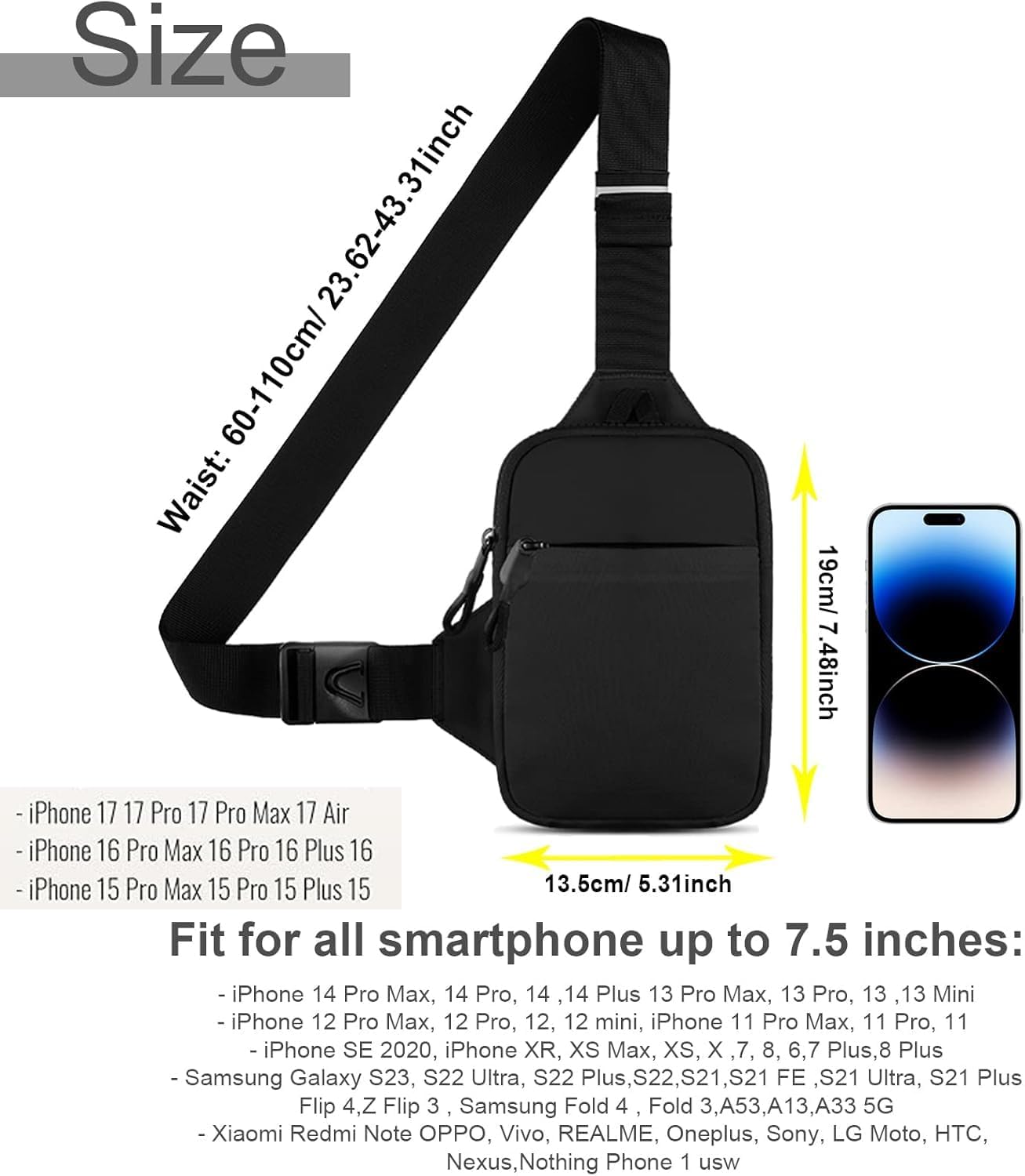 Small Crossbody Bag for Men Women Mini Sling Bag Trendy Casual Waterproof Phone Bag Chest Fanny Pack for Travel Sport Running - Image 4