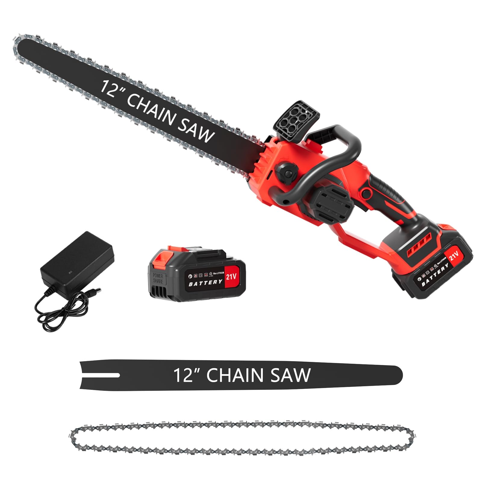 Chiusuet 12" Small Electric Chainsaw, 1500W Brushless Cordless Chainsaw, 21V Powerful Battery Chainsaws With 2 Rechargeable Batteries & Charger, 25000Rpm Handheld Chain Saws For Wood Cutting