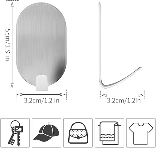 Miniatura 2 de 10 ganchos adhesivos adhesivos para colgar, de acero inoxidable, ganchos de mando para colgar en la pared, colgar sobre la puerta, ganchos metálicos
