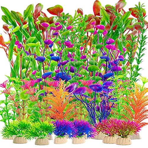 Labeol 24 Stück Aquarium-Dekorationen, künstliche Aquarium-Pflanzen, Aquarium, Kunststoff, Aquarium-Pflanzen, lebendige Simulation, lebensechte künstliche Wasserpflanzen, sicher für alle Fische Cover