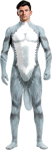 Traje completo de animal para hombre, mono de spandex musculoso, disfraz peludo con cola grande para cosplay de adultos, fiesta de Halloween